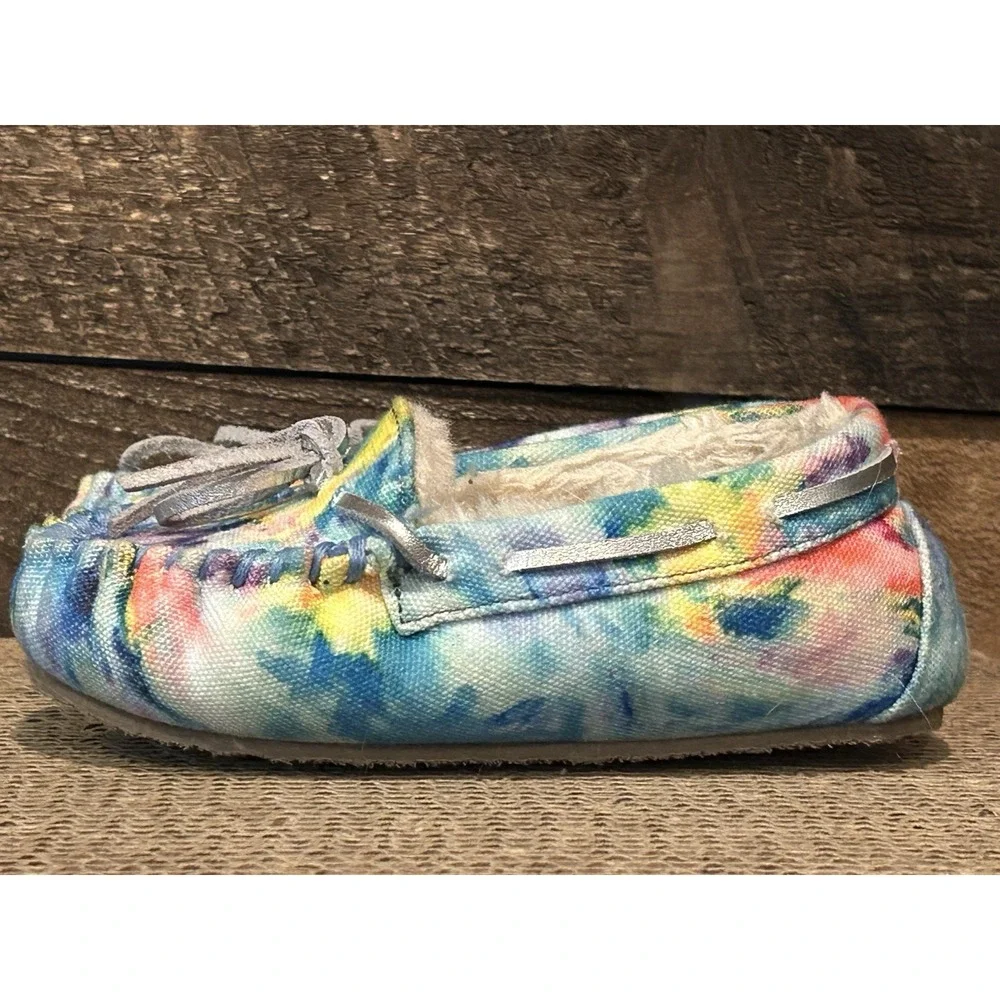 Minnetonka Kids Cassie Slipper Mocassins Tie Dye 49084 Plush Lined‎ Girls 9 EUC